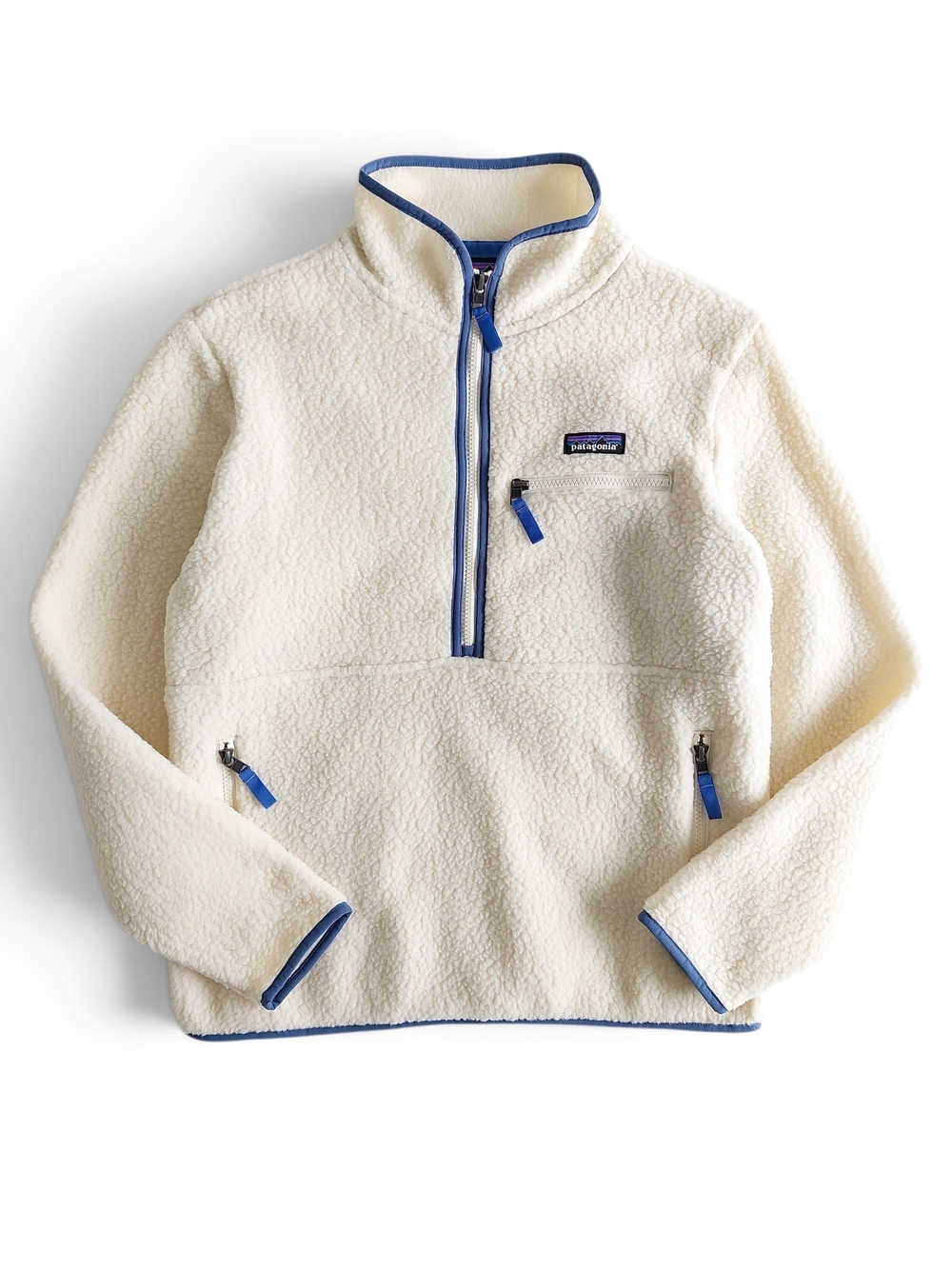 Patagonia Women's M Retro Pile Marsupial Fleece Sweater Pullover Half-Zip Cream